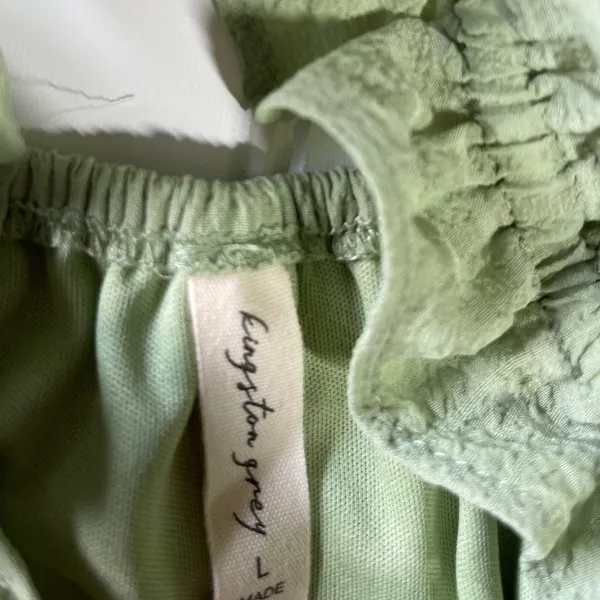Kingston Grey Sage Green Ruffle Smocked Tiered Midi Dress Cottagecore Boho Large - Image 7