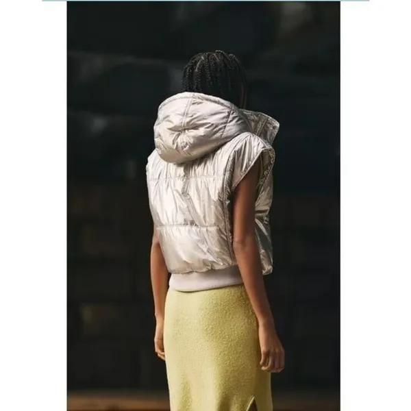 Daily Practice by Anthropologie Silver Metallic Puffer Vest Size Small - Image 2