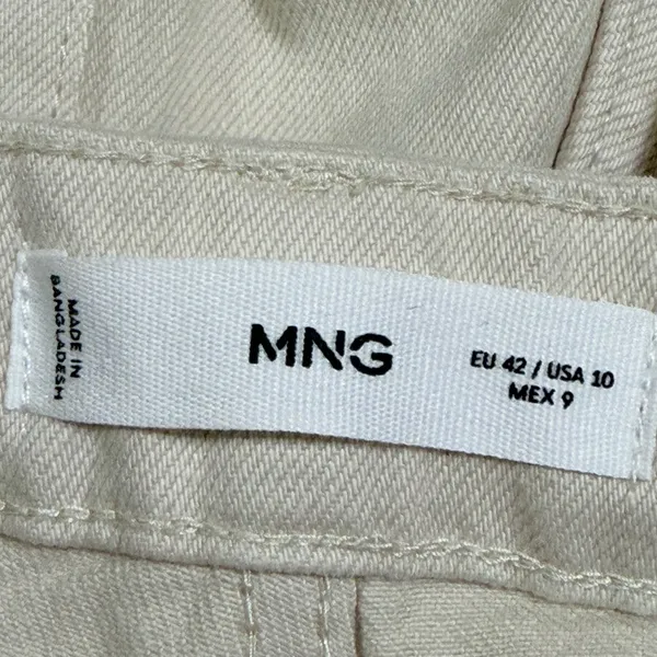 MNG Mango Women Beige Wide Leg Mid Waist Cotton Trousers with Tie Belt Size 10 - Image 8