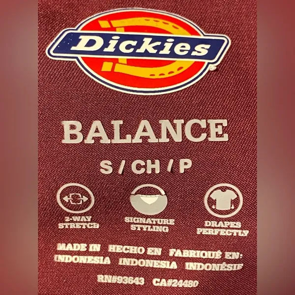 Dickies Nurse Scrub Burgundy Short Sleeve Vneck Shirt Women’s Sz Small - Image 4