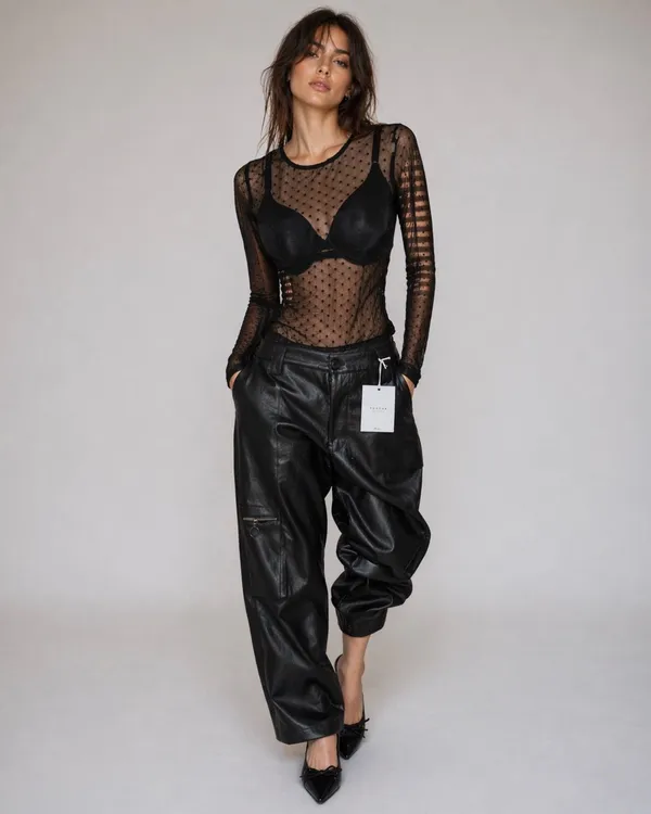 Mind‎ Code Black Sheer Mesh Polka Dot Long Sleeve Top Womens Small Y2K - Image 5