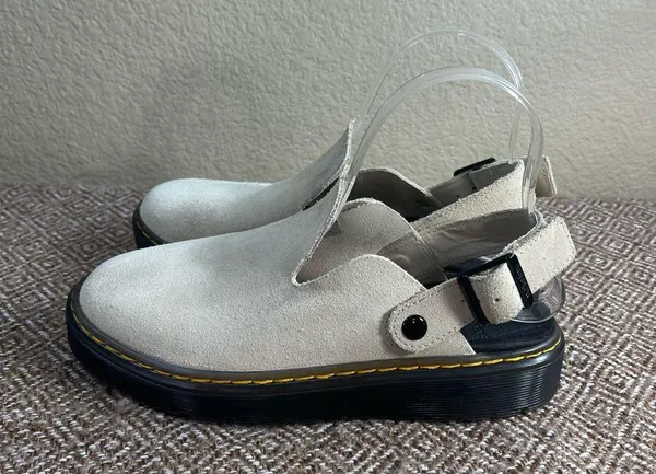 DR MARTENS Carlson Mules Shoes CREAM WARM SAND SUEDE LEATHER SZ 7L Boho Preppy - Image 4