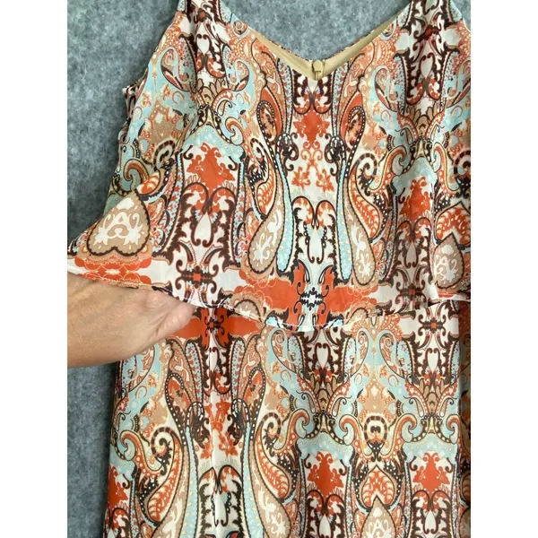 Vintage Tanner 100% Silk Paisley Slip Dress Size 2 Orange Brown Boho - Image 2