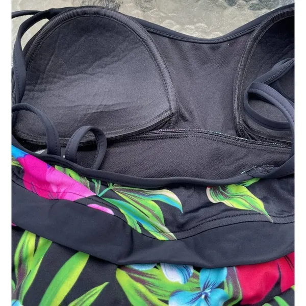 Mainstream Tropical Floral Print One Piece Skirted Swim Suit Swim Dress Size 16 - Image 9
