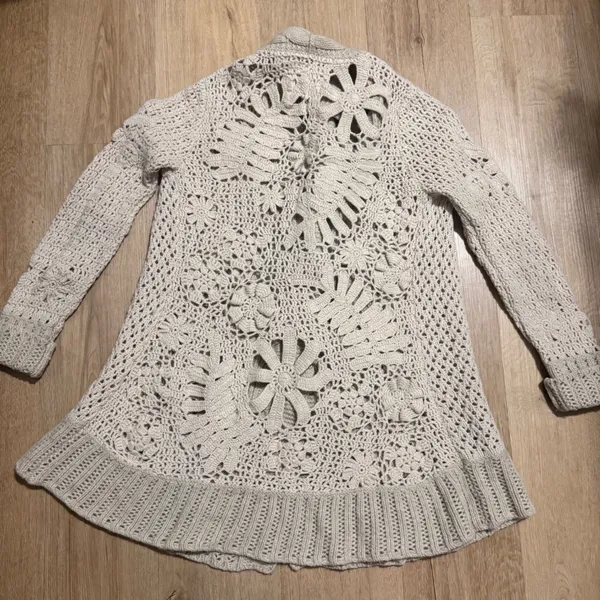 Angel of‎ the North Crochet Knit Cardigan Cream Boho Cottagecore Anthropologie - Image 5