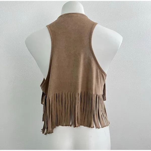 CLK Tan Fringed Western Vest BOHO Festival BOHEMIAN Cowgirl XSmall - Small NEW - Image 7