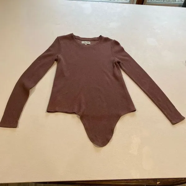 Texture & Thread Madewell Ribbed Long Sleeve Top Size Small Asymmetrical Hem Mau - Image 6