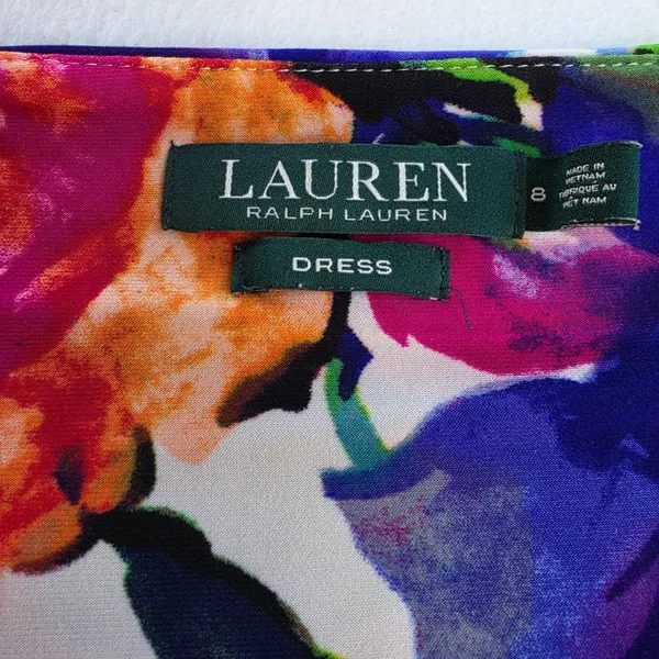 Lauren Ralph Lauren Floral Ruched Sheath Dress Orange Purple Blue Size‎ 8 - Image 5