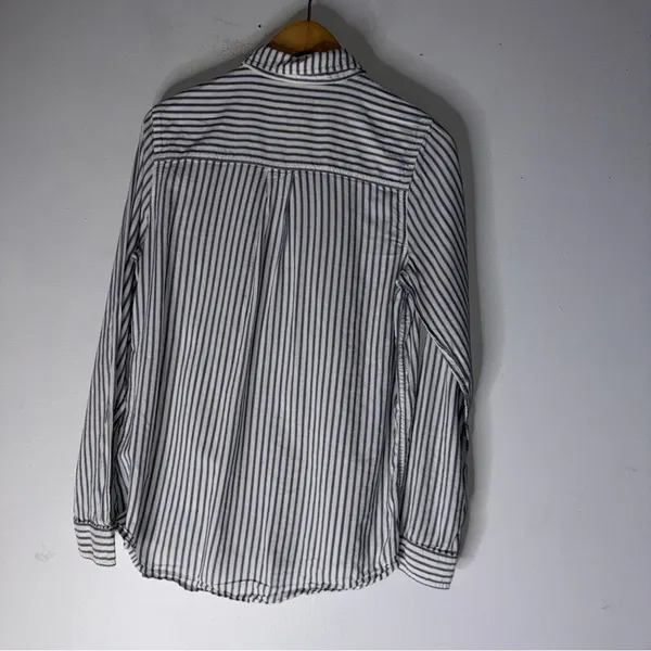 Marine Layer White Grey Stripe‎ Collar Long Sleeve Cotton Rayon Button Down M - Image 2