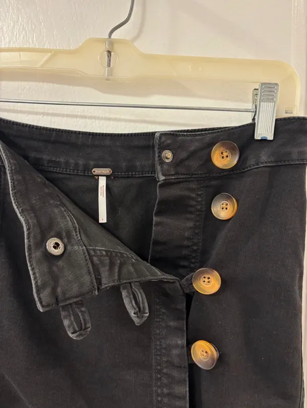 Free People High Waisted Button-Front A-Line Black Mini Skirt 4 - Image 4