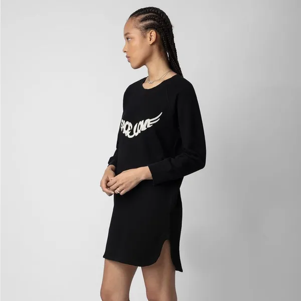 Zadig & Voltaire Diaz Peace Love Black Sweatshirt Mini Dress NWT Women's‎ L M - Image 2