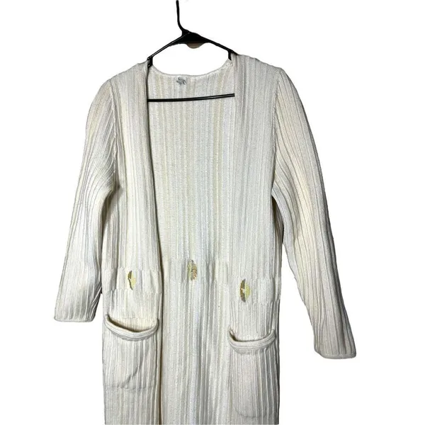 Vintage‎ Cream Chunky Knit Long Duster Cardigan - Image 2