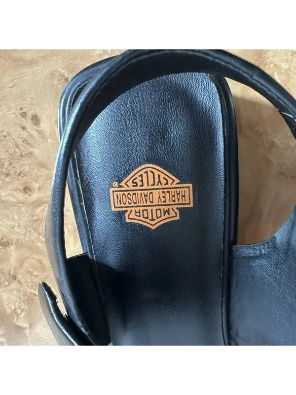 Harley-Davidson Black Leather Comfort Sandals Women's Size 8.5 Block Heel Moto - Image 3