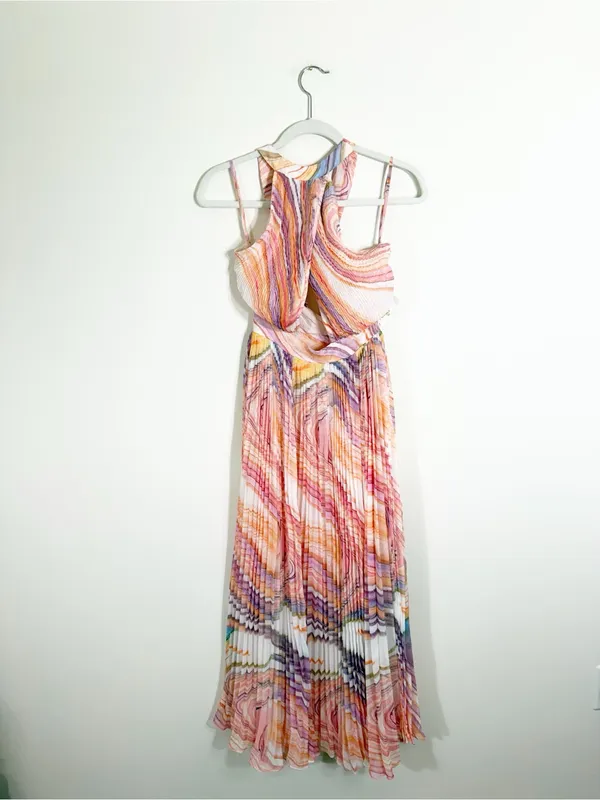 NWT Rococo Sand Eira Maxi Dress Peach Lilac Chiffon Open Back Pleated XS - Image 2