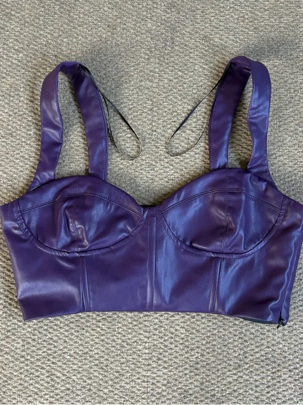NWOT Zara Faux Leather Corset / Bra Top Plum Size Medium - Image 4