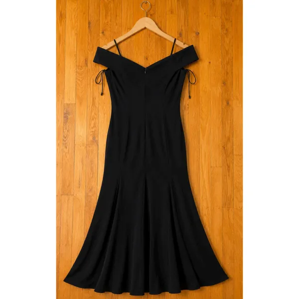 Nightway Black Off Shoulder Evening Gown Size 8 Tall Formal Dress Front Slit - Image 3