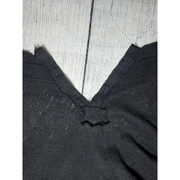 We The Free Free People Top Womens MEDIUM Black Linen Distressed Boho Cottage - Image 9