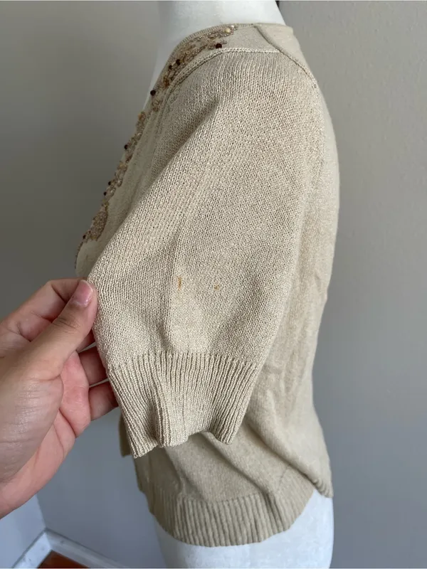 Ann Taylor Cream Knit Short-Sleeve Cardigan - Image 6