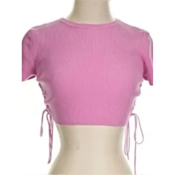 Zara Pink Ribbed Knit Crop Top Medium Ruched Y2K Streetwear coquette girl fest - Image 2