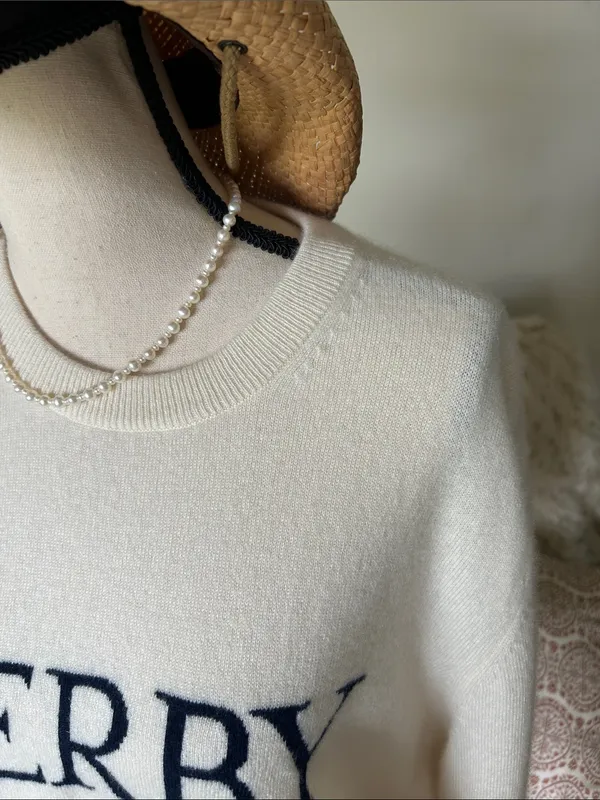 Vineyard Vines Kentucky Derby Cream navy 100% Cashmere crew neck sweater XL - Image 3