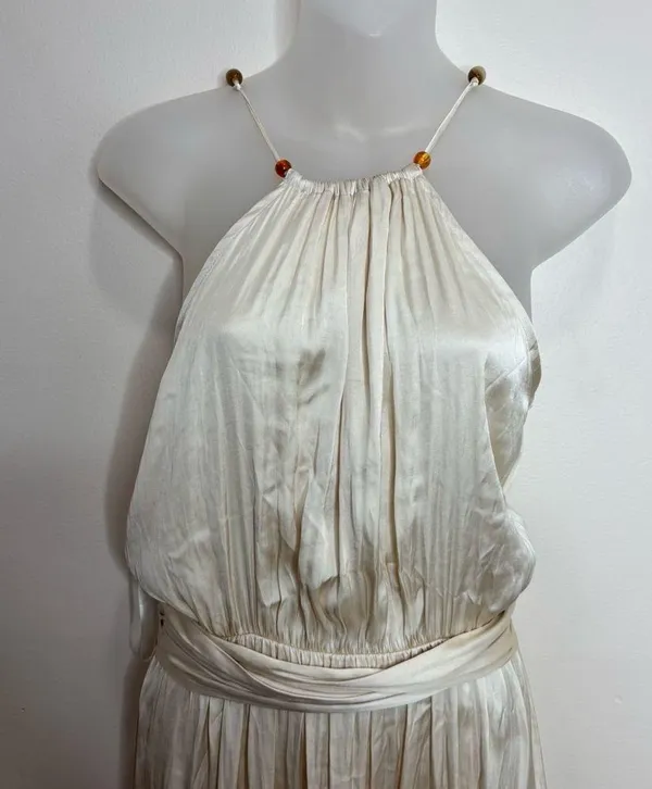 Zara Ivory Satin Effect Beaded strapless dress Size small classic side slit NWT - Image 4