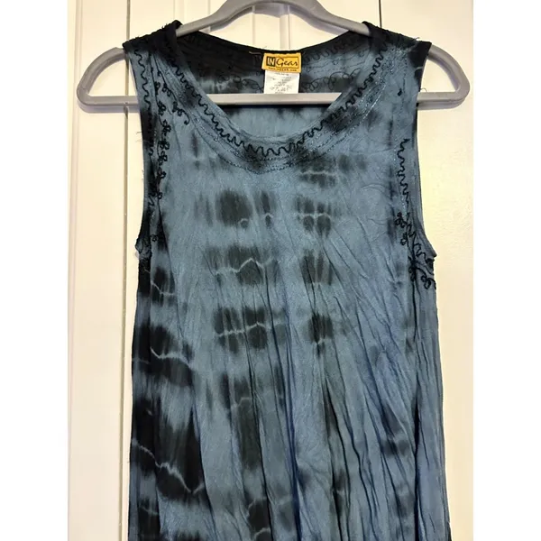 In Gear Dress Tie Dye‎ Boho Blue Black Embroidered OSFM Hippie Festival NWOT - Image 5