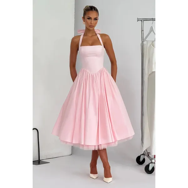 NWT Babyboo Cressida Blush Pink Halter Corset Fit & Flare Midi Dress Womens Sz L - Image 5
