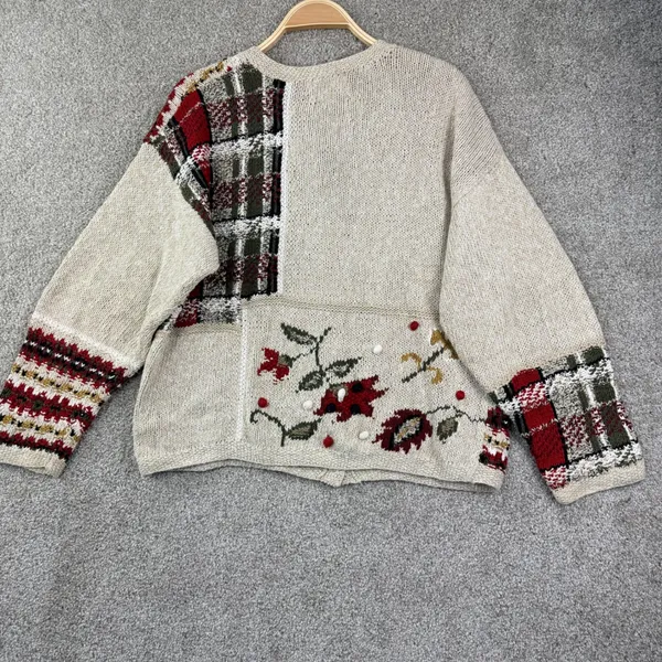 Robert Scott Women M Hand Knit Floral Fair Isle Cardigan Folk Art Cottagecore - Image 8