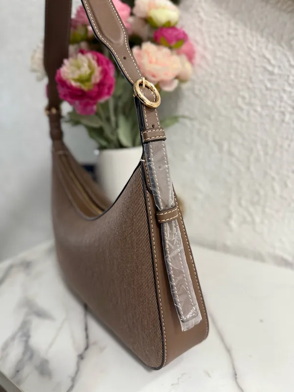 Nine West Brown Canvas Hobo Shoulder Bag with Tassel Charm - Image 6