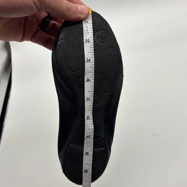Tory Burch Minnie Travel Ballet Flats Black Leather Silver Logo Medallion - Image 6