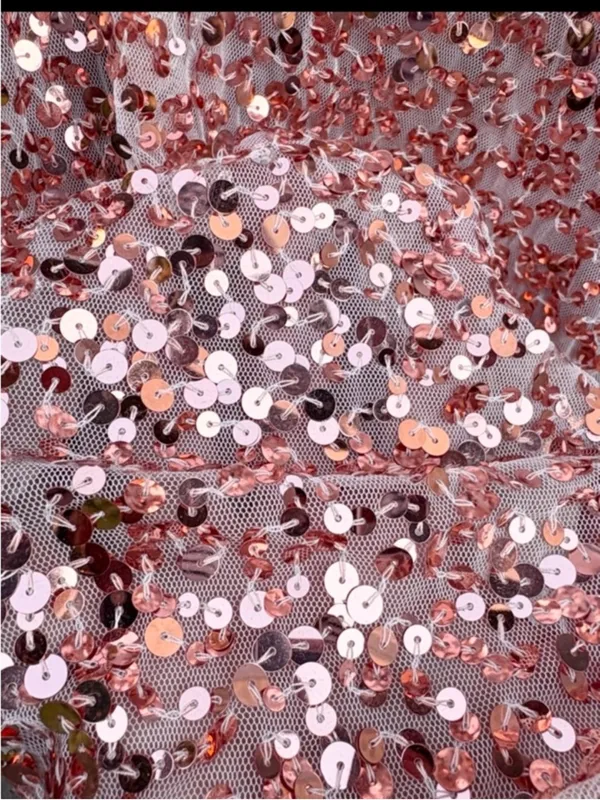 EUC Free People Dance All Night Sequined V Neck Puff SIv. Dress Rose Gold Small - Image 8