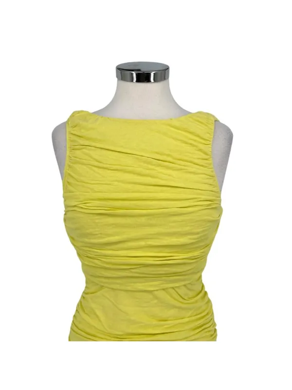 Alice & Olivia Y2K Air Ruched Open Back Sleeveless Bodycon Dress Yellow Small - Image 2