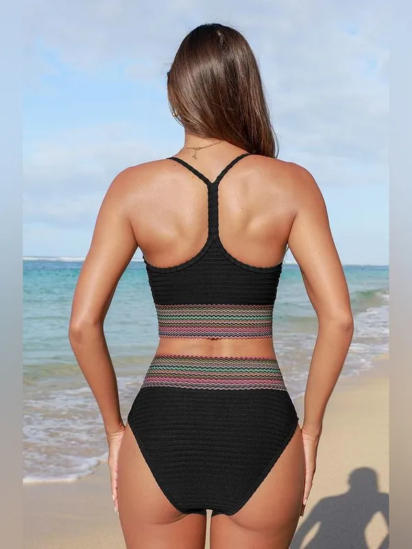 NEW Cupshe Black Keyhole Bikini Top & High-Waisted Bottoms Set - Size L - Image 3