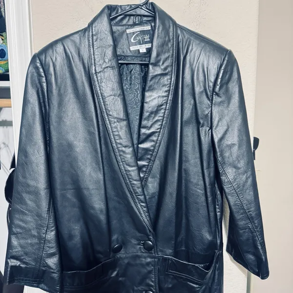 Vtg 90s Global Identity leather Coat womens S black Long 90s Trench Matrix Y2K - Image 3