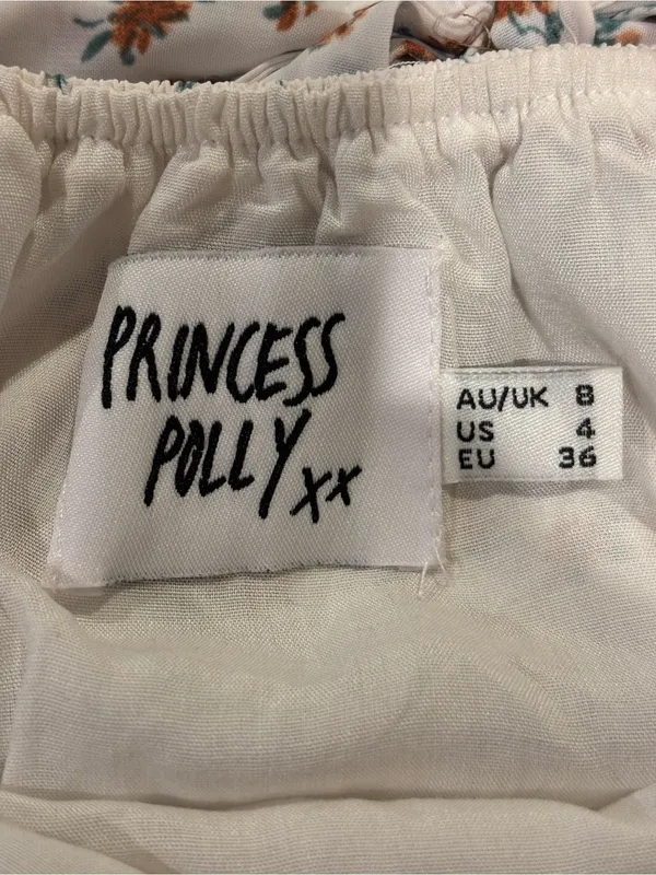 Princess Polly Cream Floral V-Neck Back Tie Mini Dress US 4 - Image 4