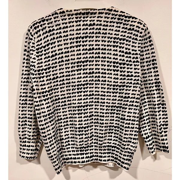 J.Crew Women’s Cotton Black and White Hearts Cardigan XL - Image 3