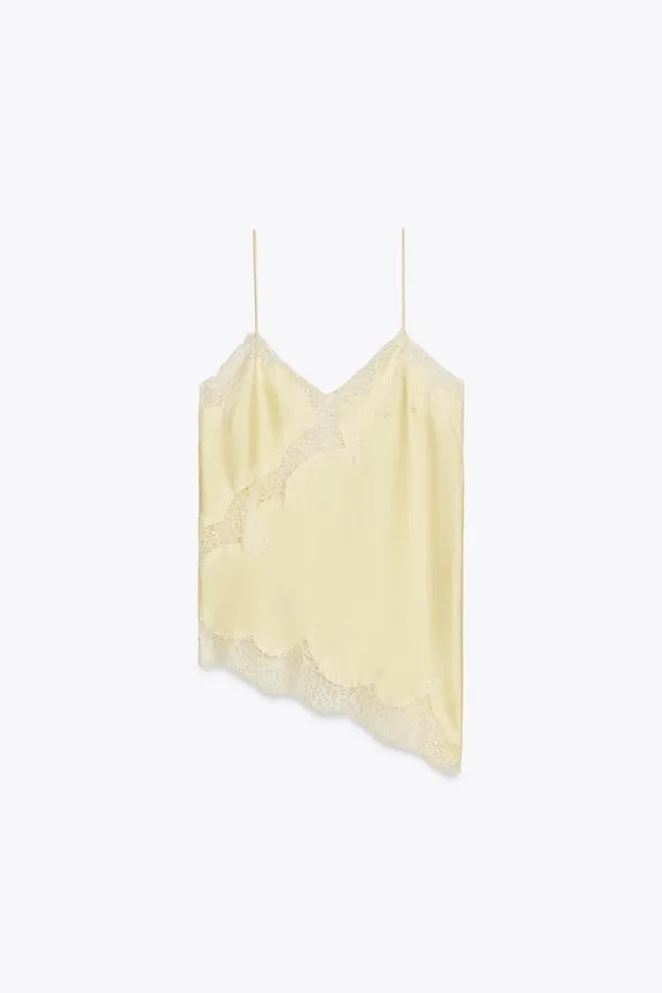 Zara Lace-Trim Satin Cami Top in Pale Butter Yellow - Image 7