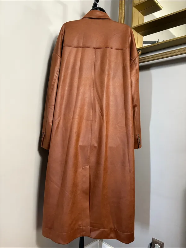 NEW We The Free Medium Carmen Vegan Suede Duster Brown Button Front Coat NWT - Image 4