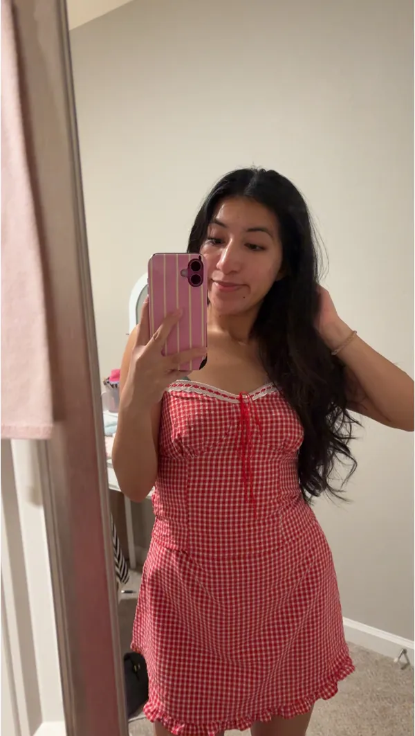 Two piece red gingham set Size M - Image 3
