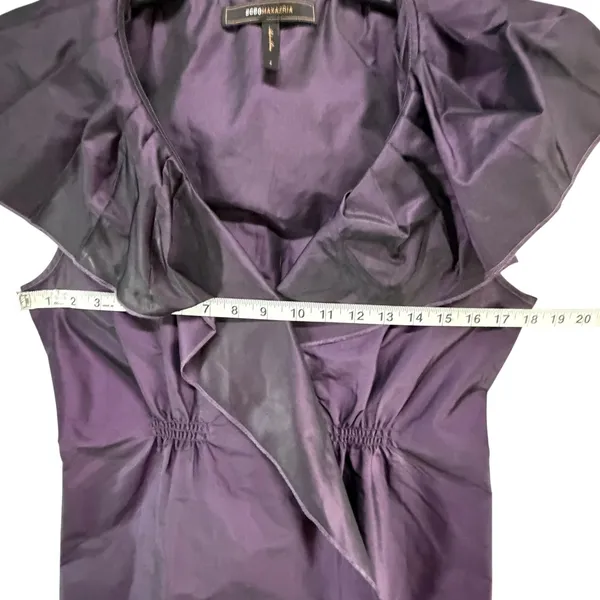 BCBGmaxazria Ruffle Mini Dress Womens S Dark Plum Night Luxe Party Dark Romantic - Image 8