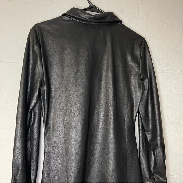 Vintage Havana Black Leather Ruched Shirt Dress Long Sleeve Women’s Size Small - Image 8