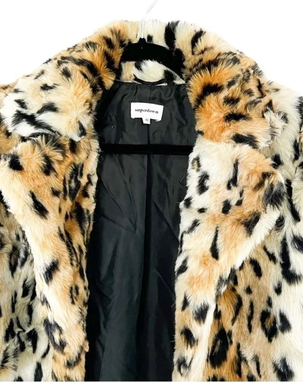SUPERDOWN Faux Fur Animal Print Open Oversized Coat Sz XS - Image 7
