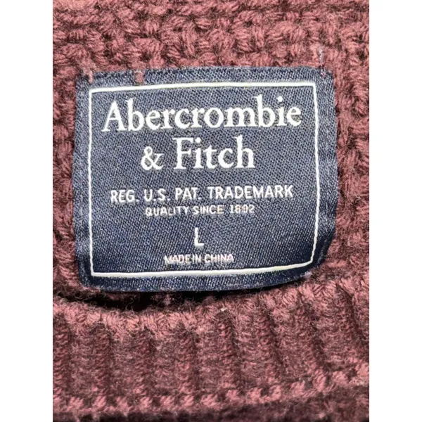 Abercrombie & Fitch Burgundy Red Ribbed Knit Crewneck Long Sleeve Sweater Size L - Image 3