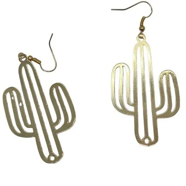NWT Gold-Tone Laser Cut Thin Metal Cactus Dangle Earrings - Image 6