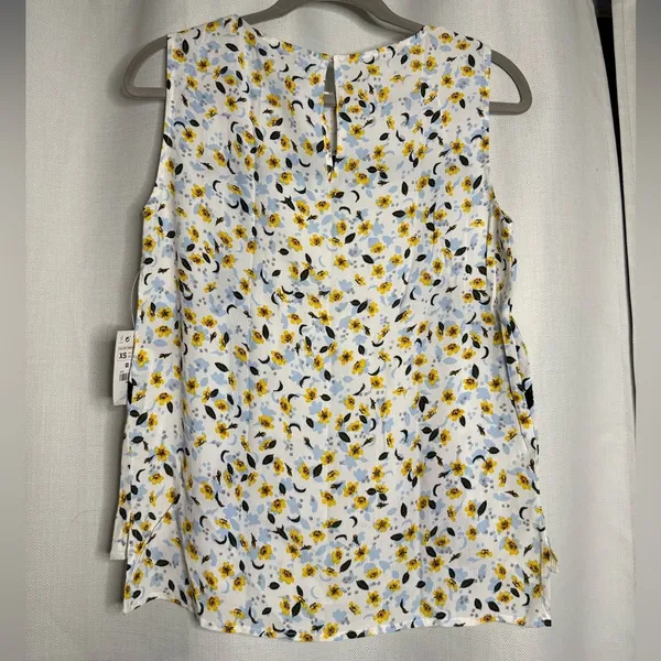 Zara White Black Lace Inset Blue and Yellow Floral Tank Top Blouse XS - Image 4