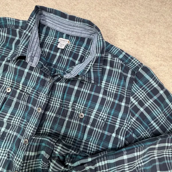 Carhartt Womens Blue‎ Teal Plaid Button Down Shirt Size Medium Utility Cabincore - Image 2