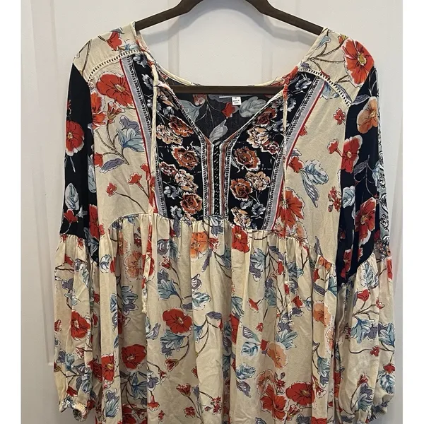 Patrons Of Peace Long Sleeve Floral M‎ Dress Ruffle Hem Boho Beach Festival - Image 2
