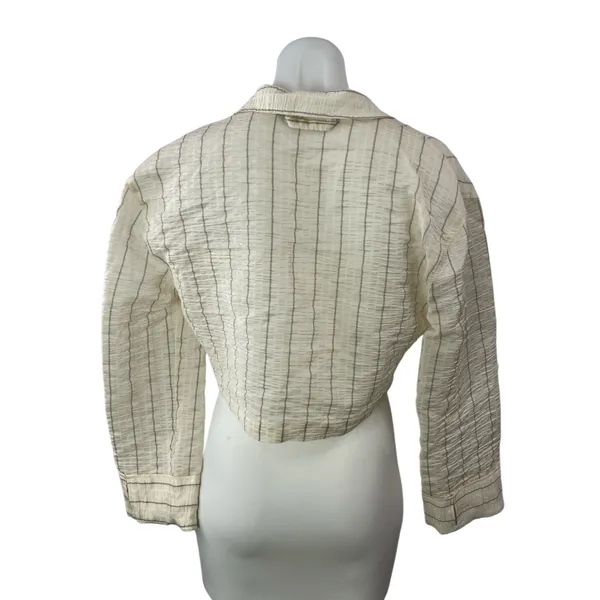 Zara Women's Cream Striped Crinkled Long Sleeve Cropped Blazer Shirt Top Size XS - Image 2
