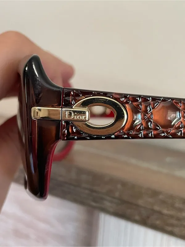 Vintage Christian Dior My Lady Dior 6 Sunglasses Havana Tortoise Red Cannage - Image 2