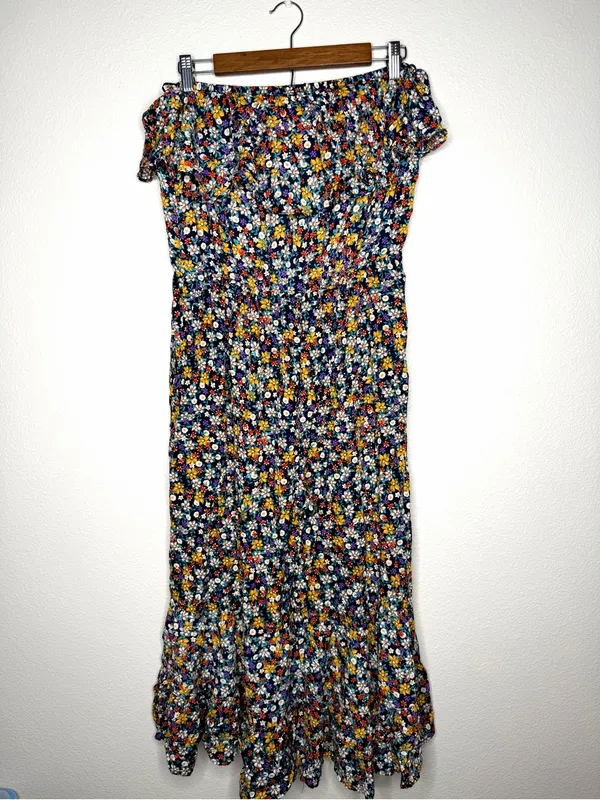 Umgee Women's Floral Boho Cropped Slip On Ruffle Jumpsuit 1X Strapless Vacay - Image 3